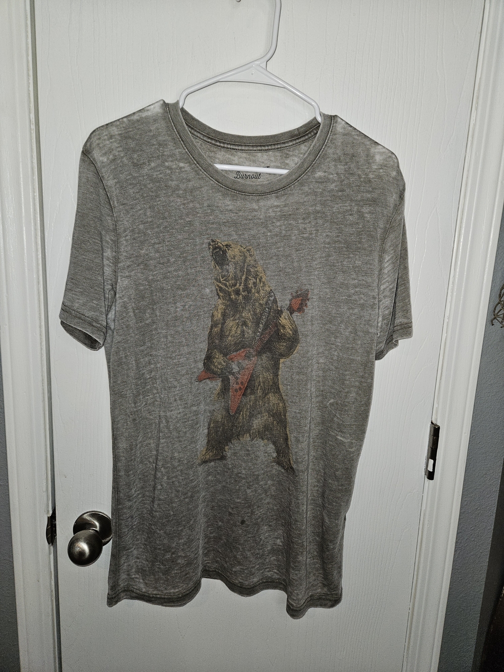 Lucky Brand Gray Graphic Bear Playing Guitar Short Sleeve Tee